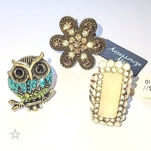 STRETCHY RING LOT - OWL, FLOWER, YELLOW STONE - ALL NWT